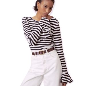 NWT Maeve Anthropologie Black & White Flouncy Striped Top size women’s medium